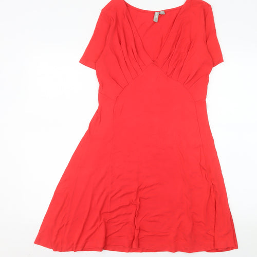 ASOS Women Red Fit & Flare Viscose Dress Size 12 Short Sleeve