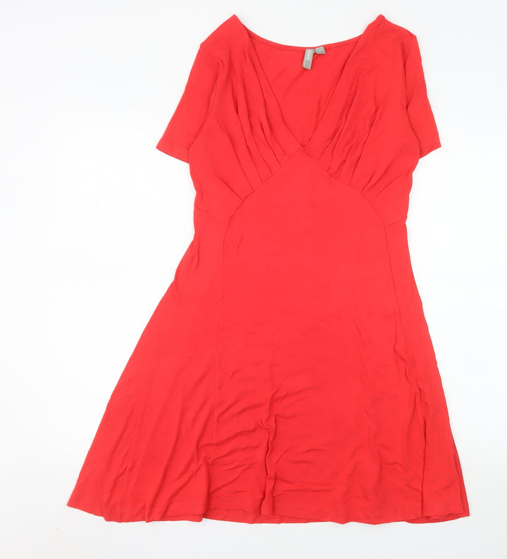 ASOS Women Red Fit & Flare Viscose Dress Size 12 Short Sleeve