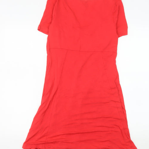 ASOS Women Red Fit & Flare Viscose Dress Size 12 Short Sleeve