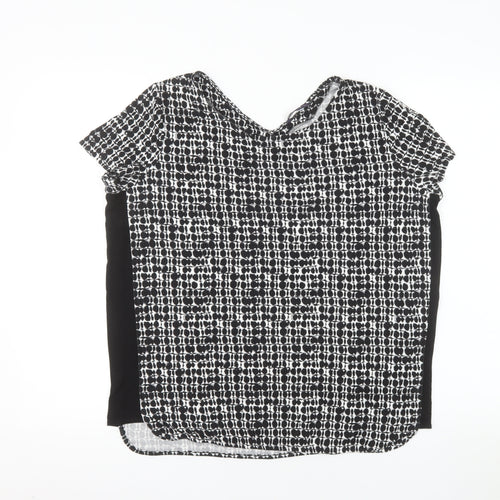 Marks and Spencer Women's Black Geometric T-Shirt Size 14 Viscose Stretch Top