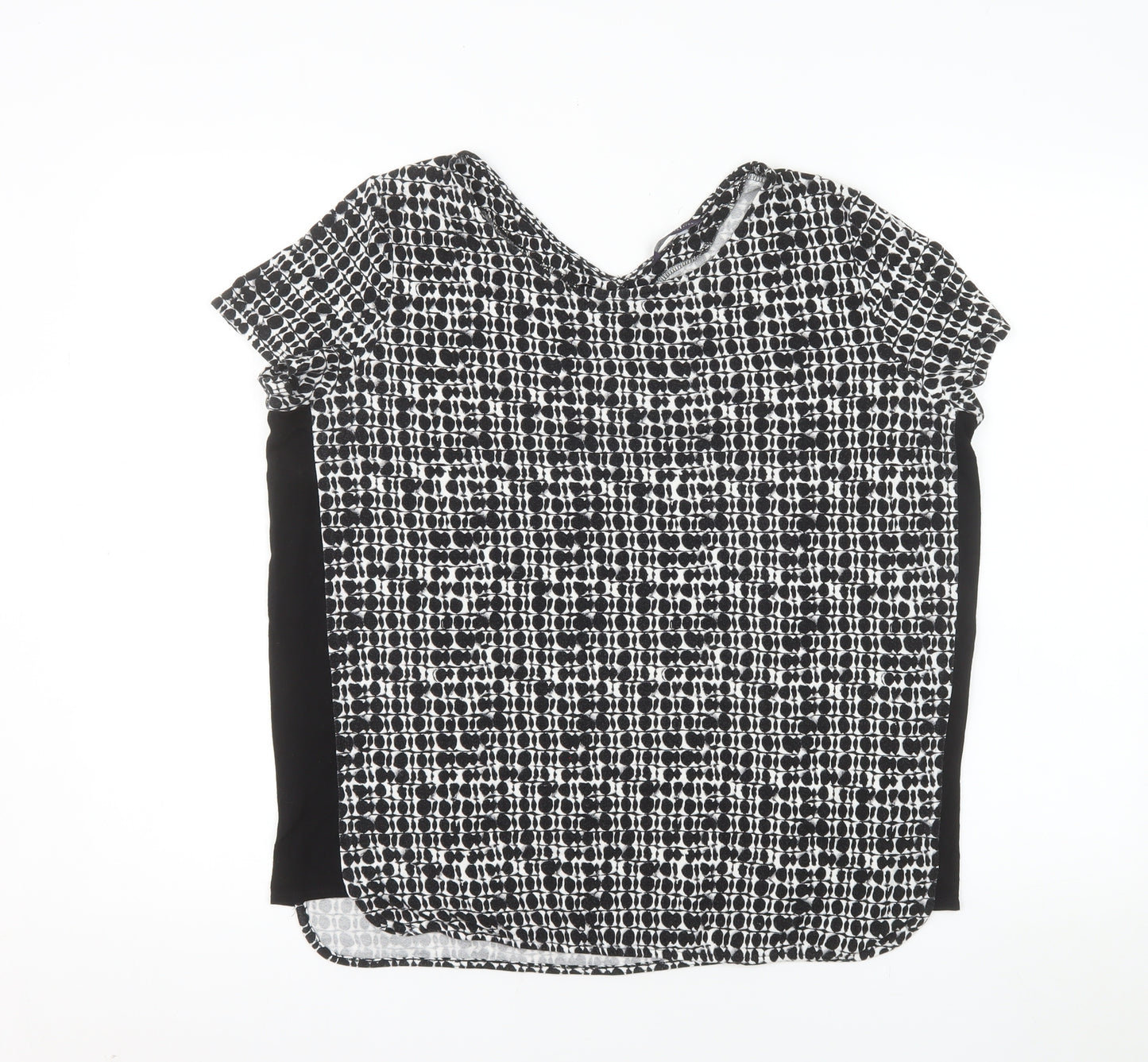 Marks and Spencer Women's Black Geometric T-Shirt Size 14 Viscose Stretch Top