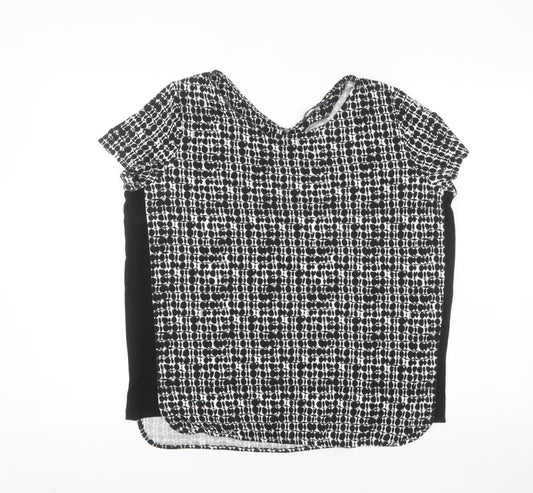 Marks and Spencer Women's Black Geometric T-Shirt Size 14 Viscose Stretch Top