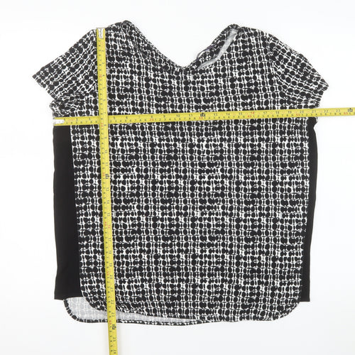 Marks and Spencer Women's Black Geometric T-Shirt Size 14 Viscose Stretch Top