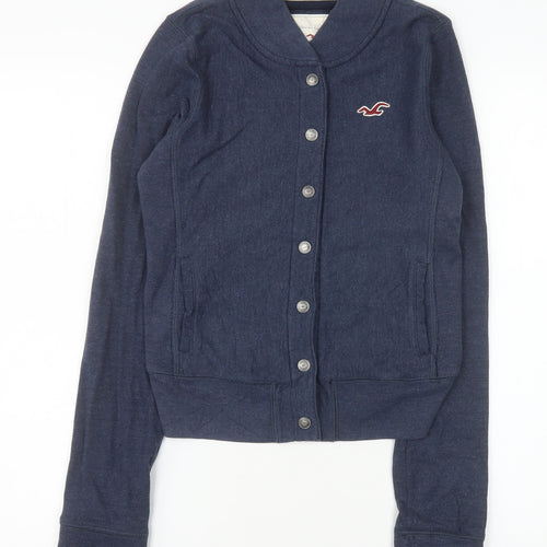 Hollister Men Blue Bomber Jacket S Cotton Blend Casual