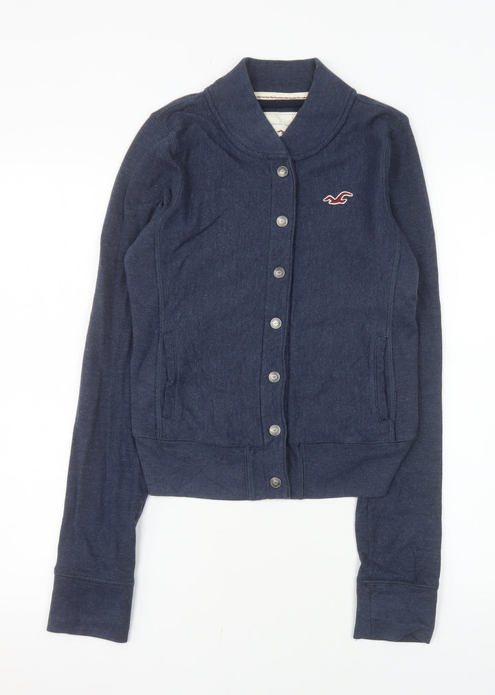 Hollister Men Blue Bomber Jacket S Cotton Blend Casual