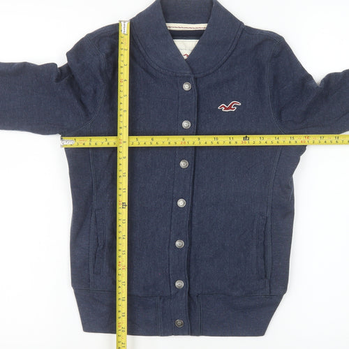Hollister Men Blue Bomber Jacket S Cotton Blend Casual