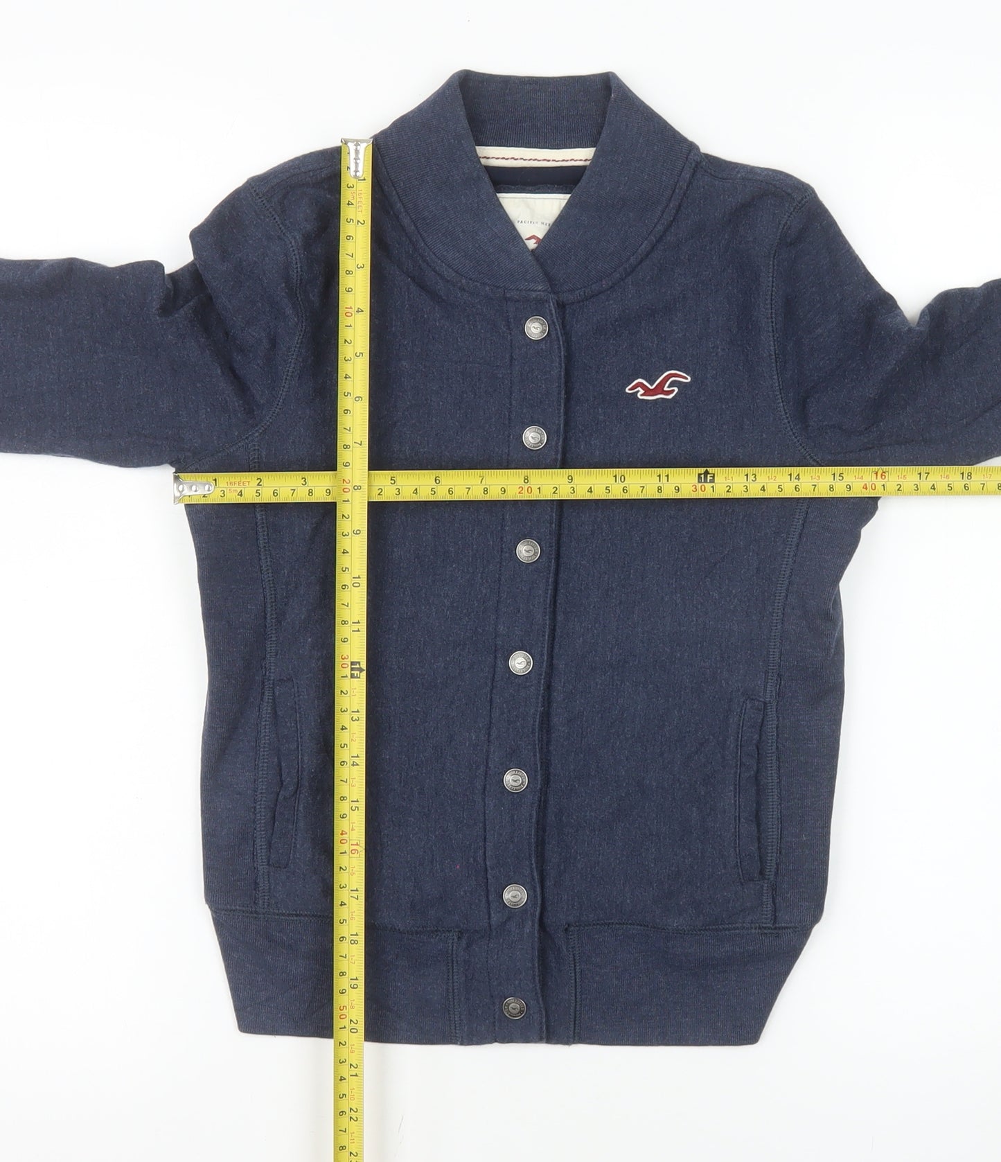 Hollister Men Blue Bomber Jacket S Cotton Blend Casual