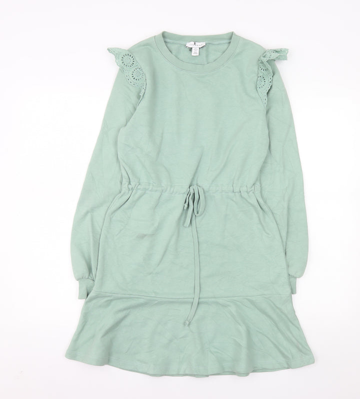 Topshop Women's Green Fit & Flare Long Sleeve Short Dress Size 4
