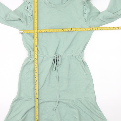 Topshop Women's Green Fit & Flare Long Sleeve Short Dress Size 4