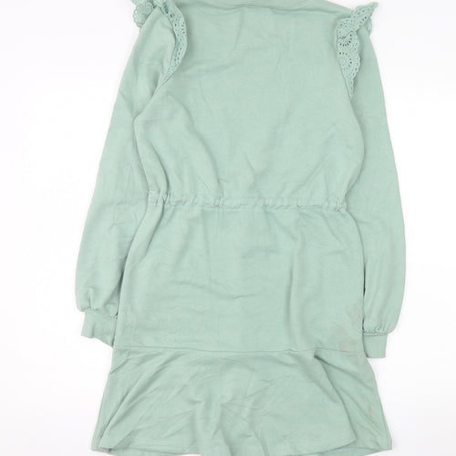 Topshop Women's Green Fit & Flare Long Sleeve Short Dress Size 4