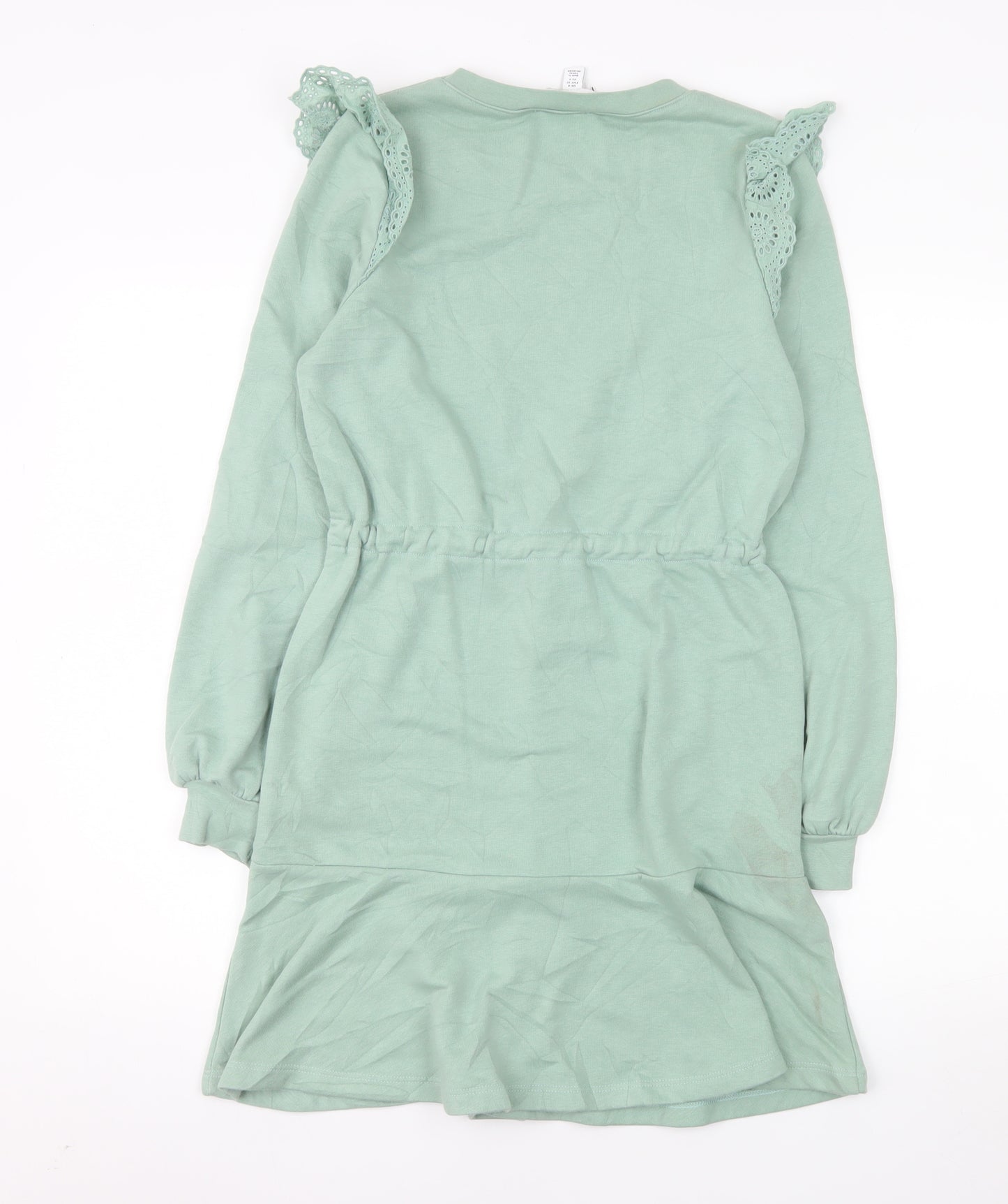 Topshop Women's Green Fit & Flare Long Sleeve Short Dress Size 4