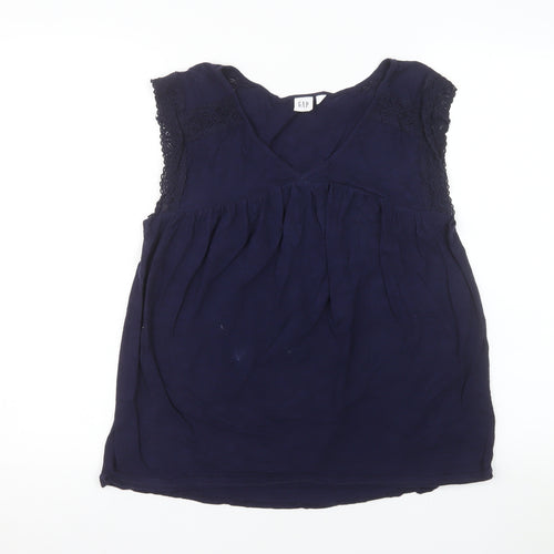 GAP Women Blue 100% Cotton Sleeveless V-Neck Blouse Size S