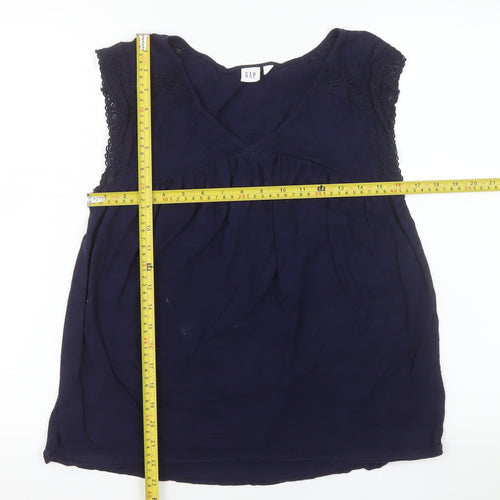 GAP Women Blue 100% Cotton Sleeveless V-Neck Blouse Size S