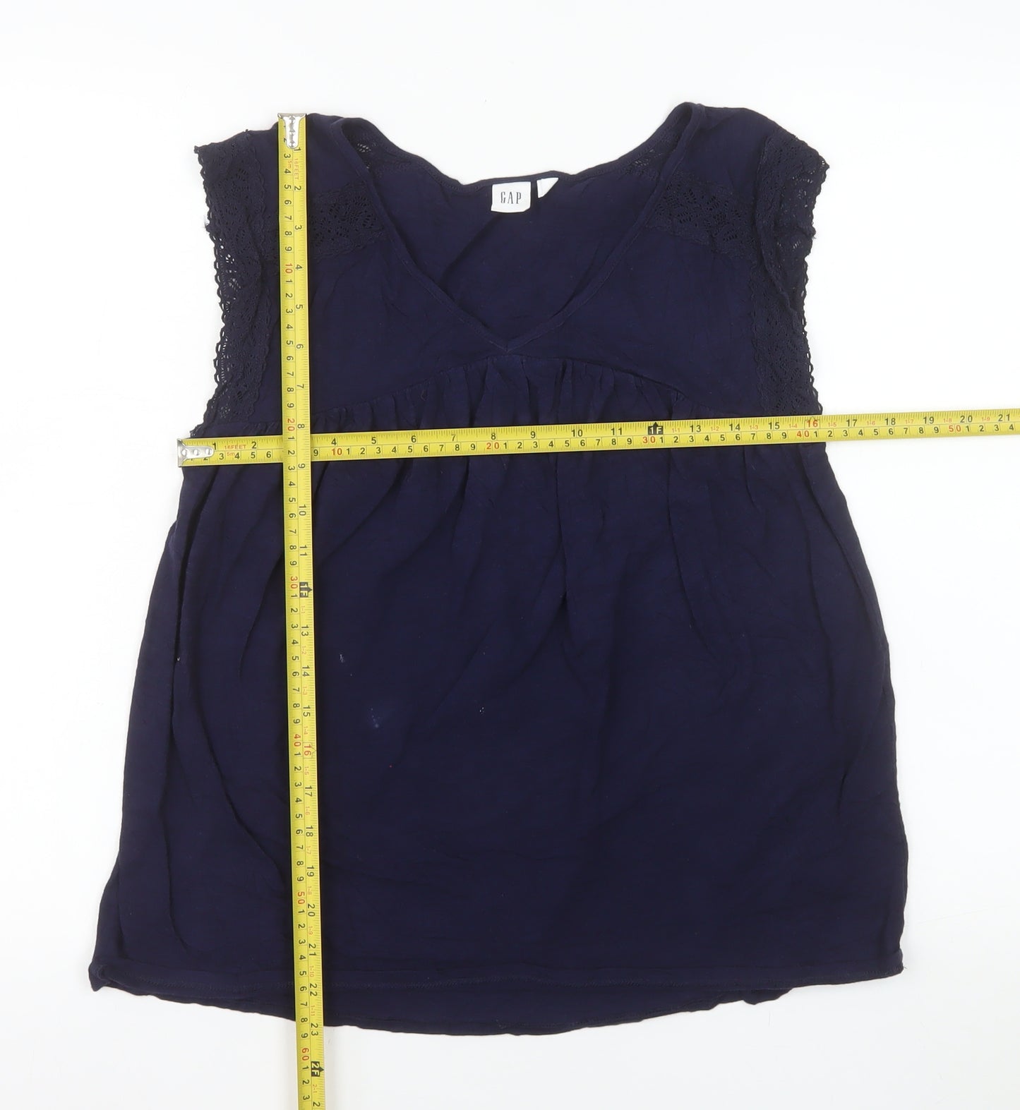 GAP Women Blue 100% Cotton Sleeveless V-Neck Blouse Size S