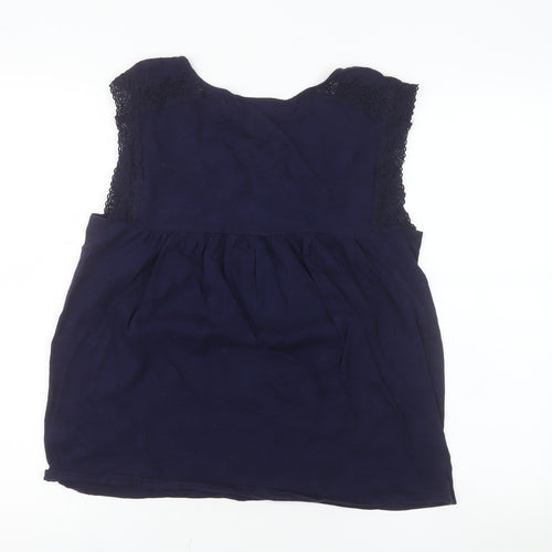 GAP Women Blue 100% Cotton Sleeveless V-Neck Blouse Size S
