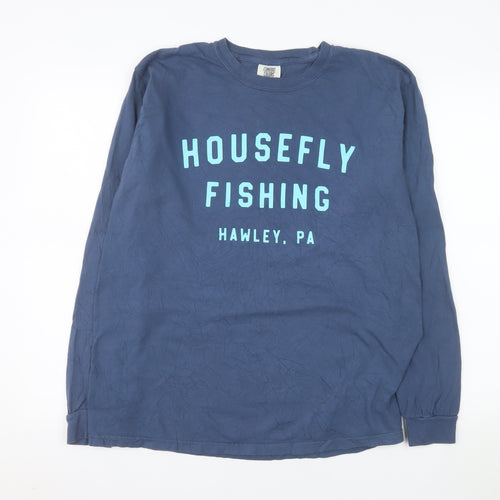 Comfort Colors Men's Blue Long Sleeve 'Housefly Fishing' Relaxed Fit Top Size L