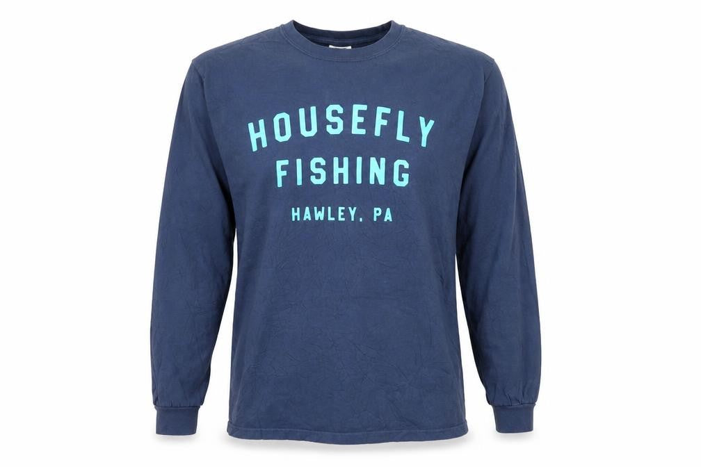Comfort Colors Men's Blue Long Sleeve 'Housefly Fishing' Relaxed Fit Top Size L