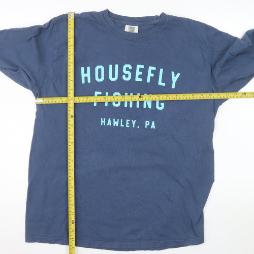 Comfort Colors Men's Blue Long Sleeve 'Housefly Fishing' Relaxed Fit Top Size L