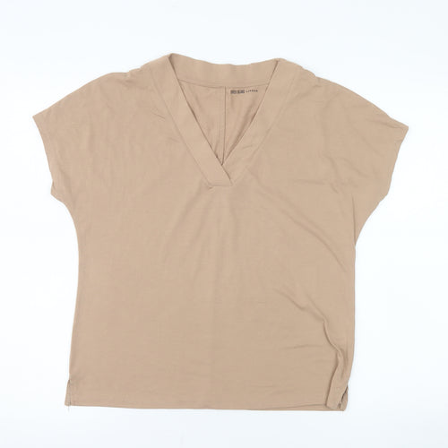 River Island Women’s Beige V-Neck Short Sleeve Basic T-Shirt Size 8