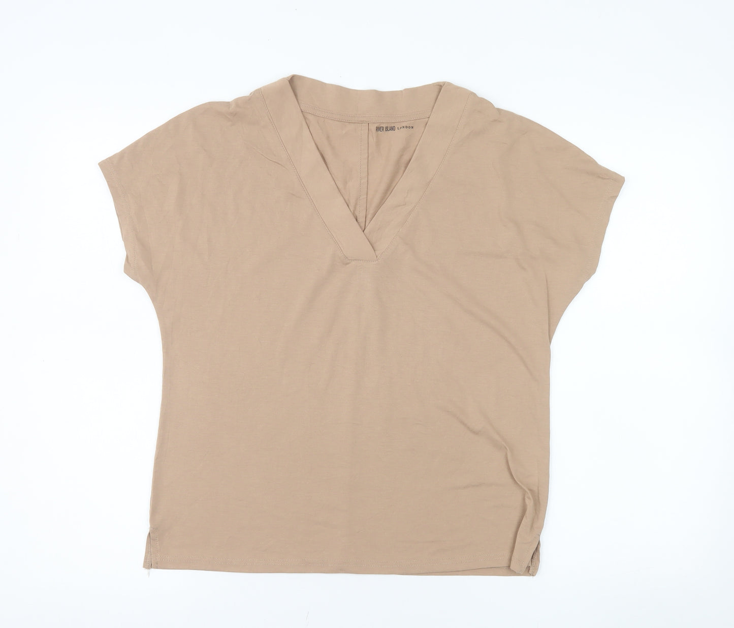 River Island Women’s Beige V-Neck Short Sleeve Basic T-Shirt Size 8