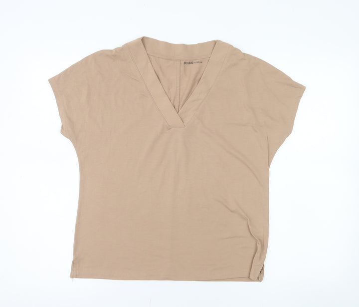 River Island Women’s Beige V-Neck Short Sleeve Basic T-Shirt Size 8