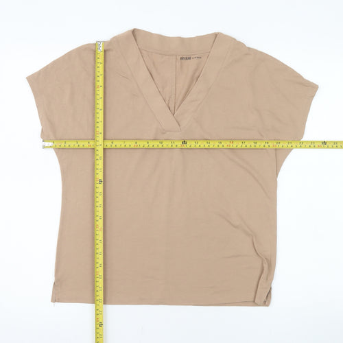 River Island Women’s Beige V-Neck Short Sleeve Basic T-Shirt Size 8