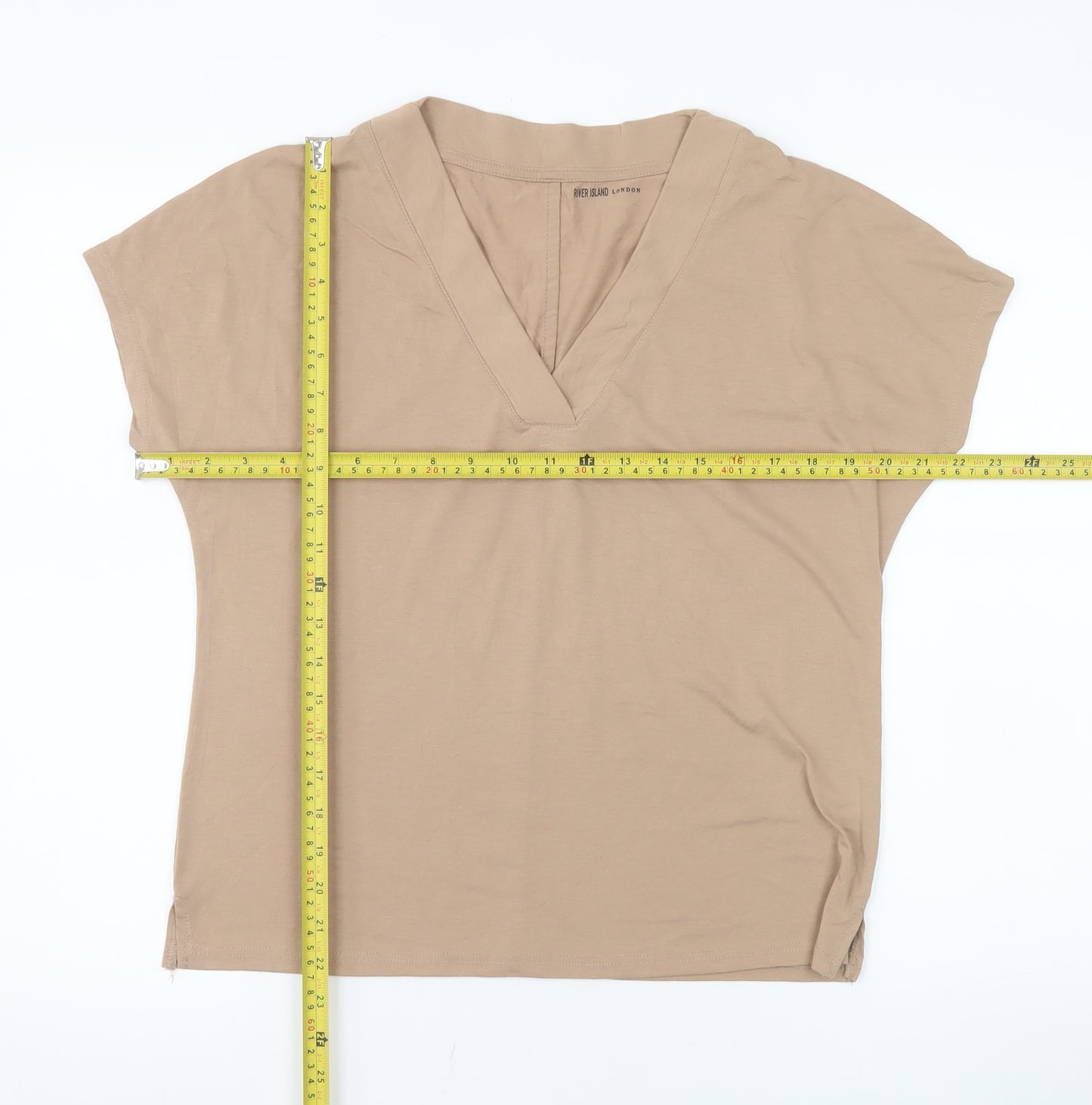 River Island Women’s Beige V-Neck Short Sleeve Basic T-Shirt Size 8