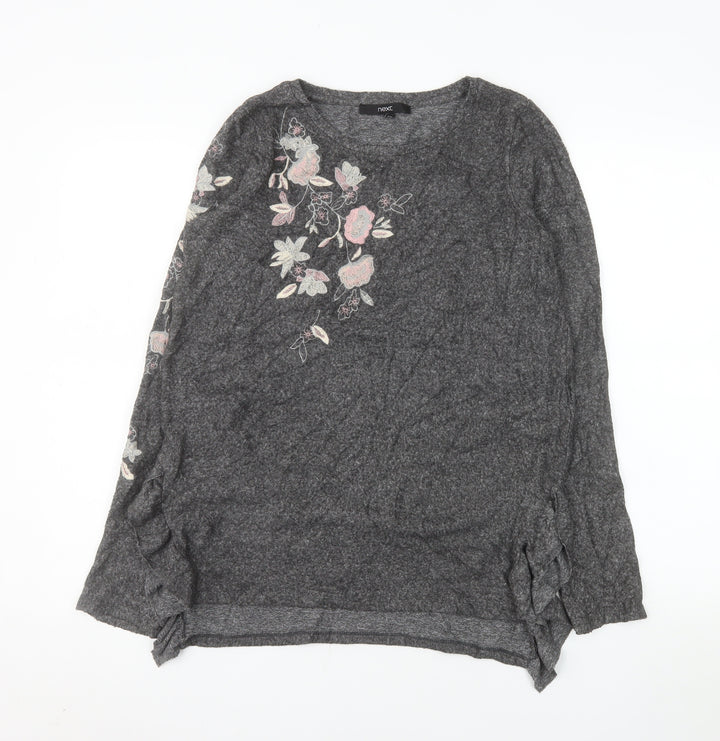 Next Women's Grey Floral Embroidered Pullover Sweatshirt UK 10