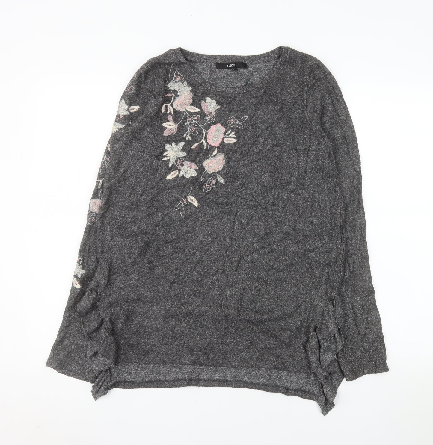 Next Women's Grey Floral Embroidered Pullover Sweatshirt UK 10