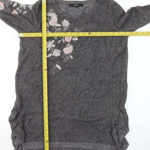 Next Women's Grey Floral Embroidered Pullover Sweatshirt UK 10