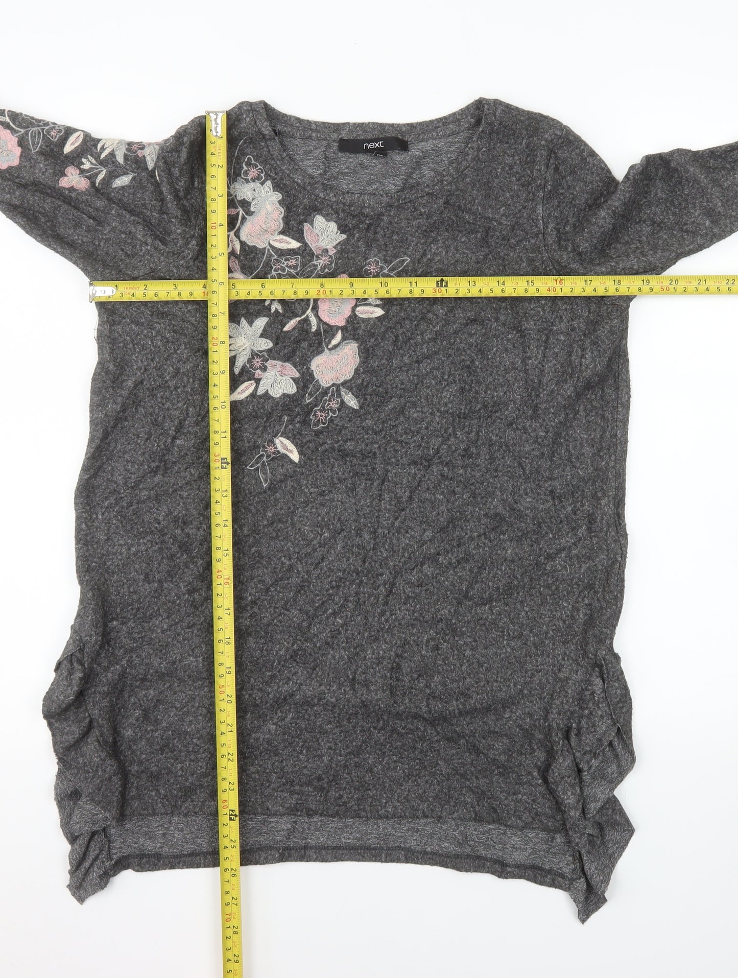 Next Women's Grey Floral Embroidered Pullover Sweatshirt UK 10