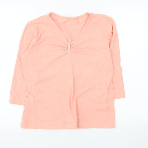 Basler Women Pink V-Neck 3/4 Sleeve Stretch Cotton T-Shirt Size 12