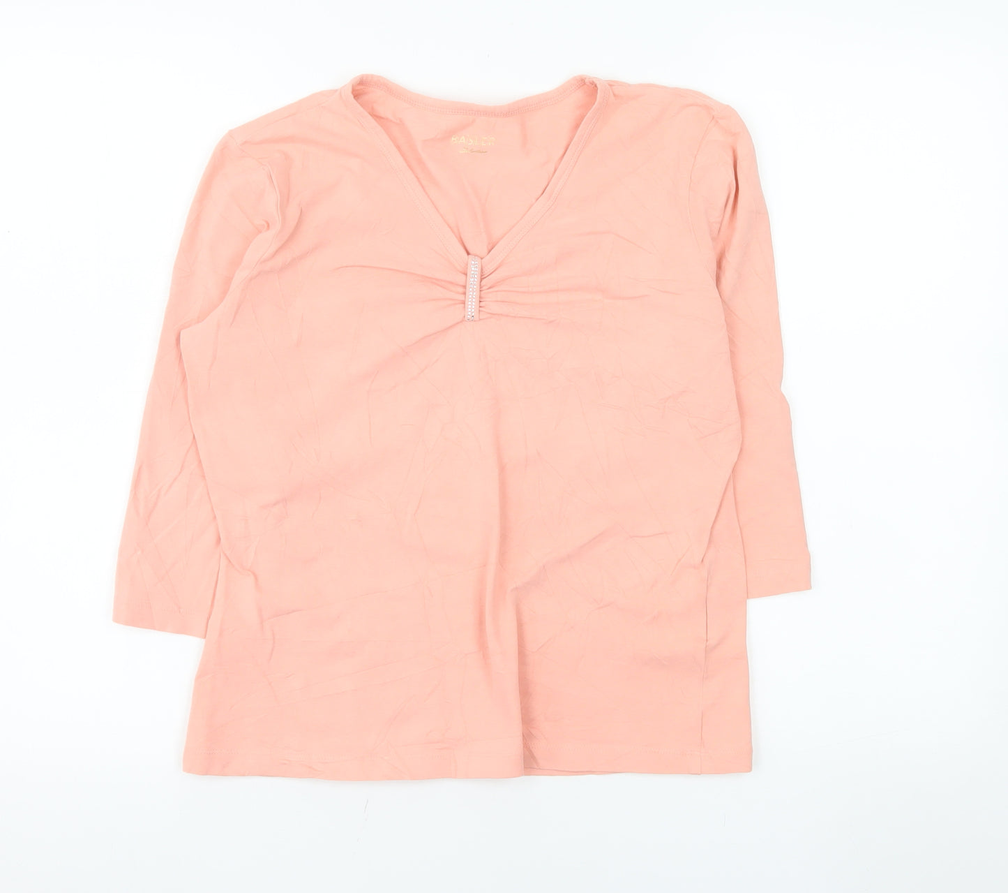 Basler Women Pink V-Neck 3/4 Sleeve Stretch Cotton T-Shirt Size 12