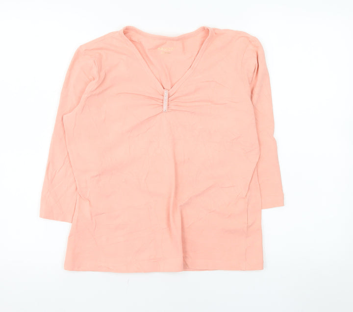 Basler Women Pink V-Neck 3/4 Sleeve Stretch Cotton T-Shirt Size 12
