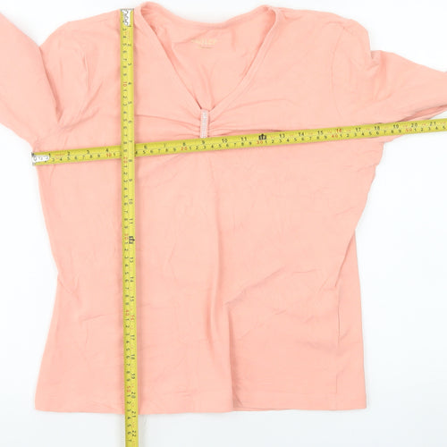Basler Women Pink V-Neck 3/4 Sleeve Stretch Cotton T-Shirt Size 12