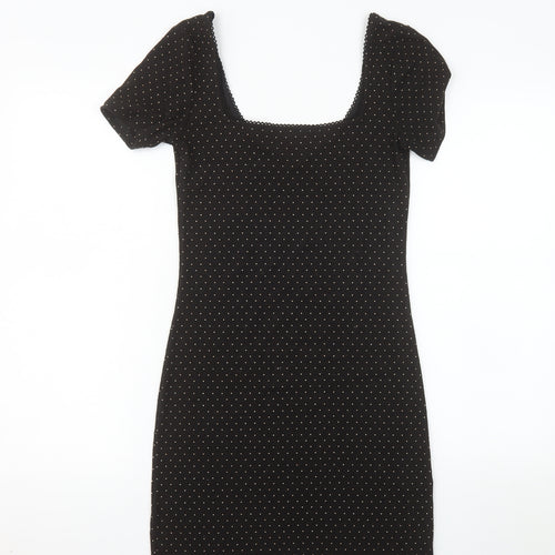 H&M Divided Women's Black Polka Dot Bodycon Short Dress Size 8