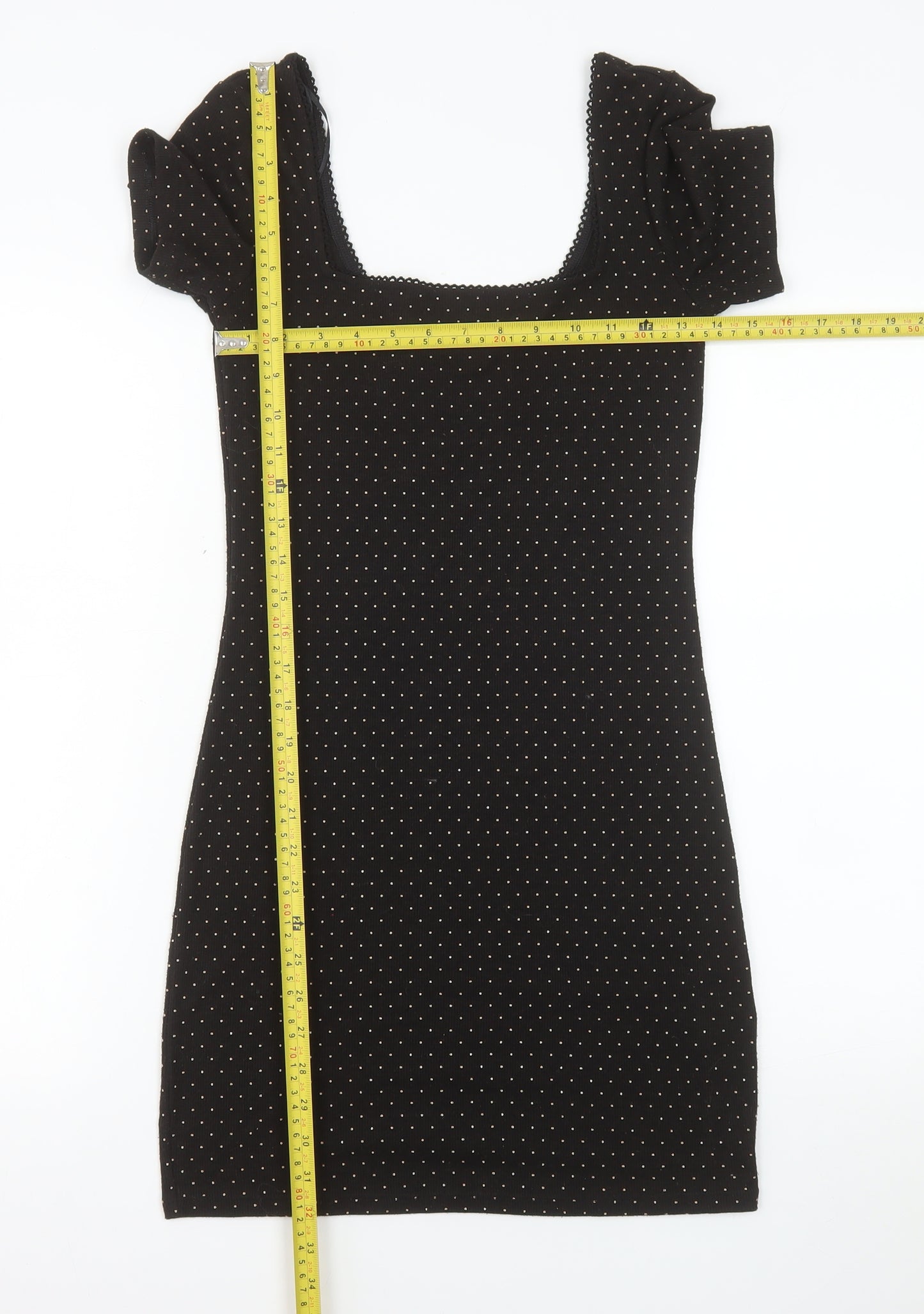 H&M Divided Women's Black Polka Dot Bodycon Short Dress Size 8