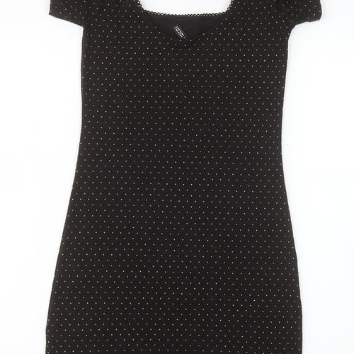 H&M Divided Women's Black Polka Dot Bodycon Short Dress Size 8