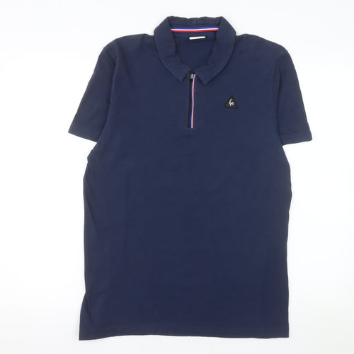 Le Coq Sportif Men's Blue L Polo Shirt 1/4 Zip Cotton Blend