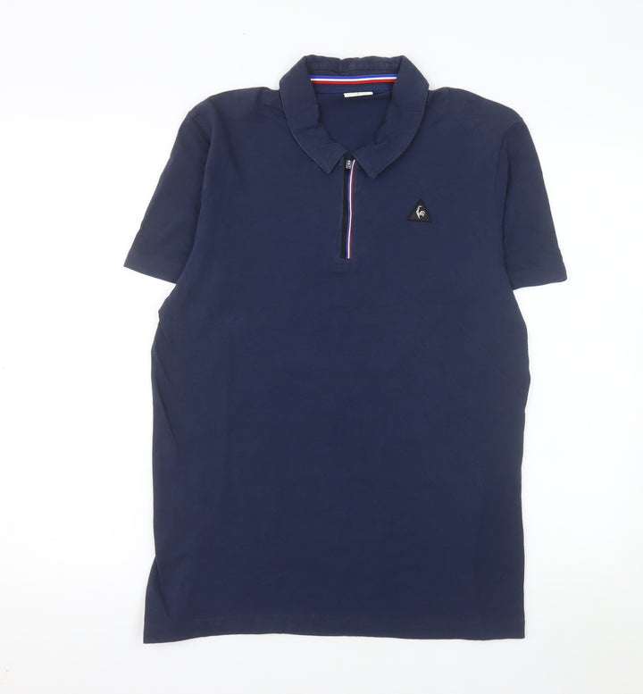 Le Coq Sportif Men's Blue L Polo Shirt 1/4 Zip Cotton Blend