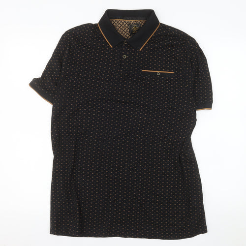 Next Men's Black Geometric Cotton Polo Shirt Size L