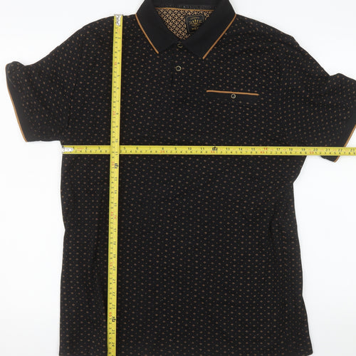 Next Men's Black Geometric Cotton Polo Shirt Size L