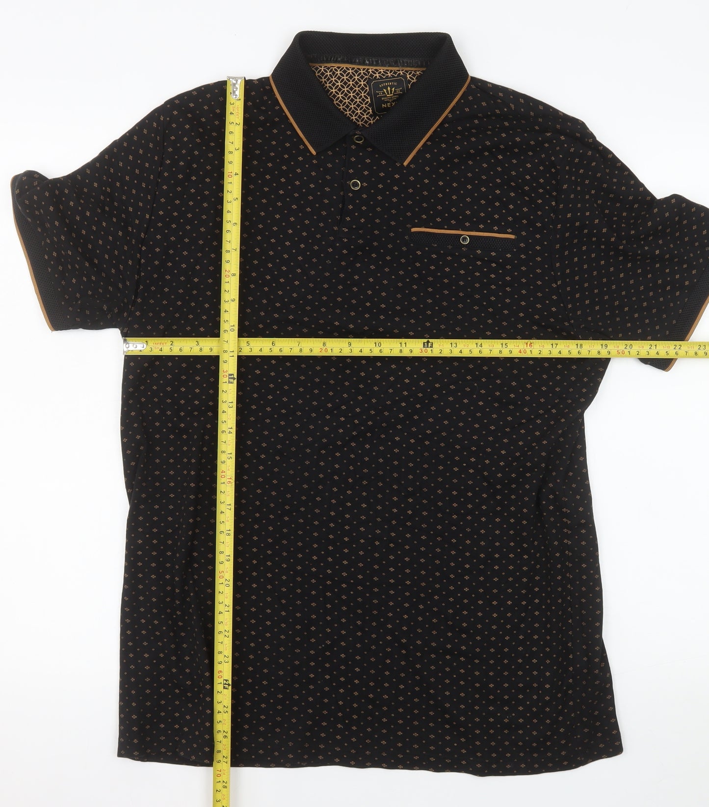 Next Men's Black Geometric Cotton Polo Shirt Size L