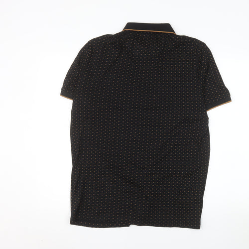 Next Men's Black Geometric Cotton Polo Shirt Size L