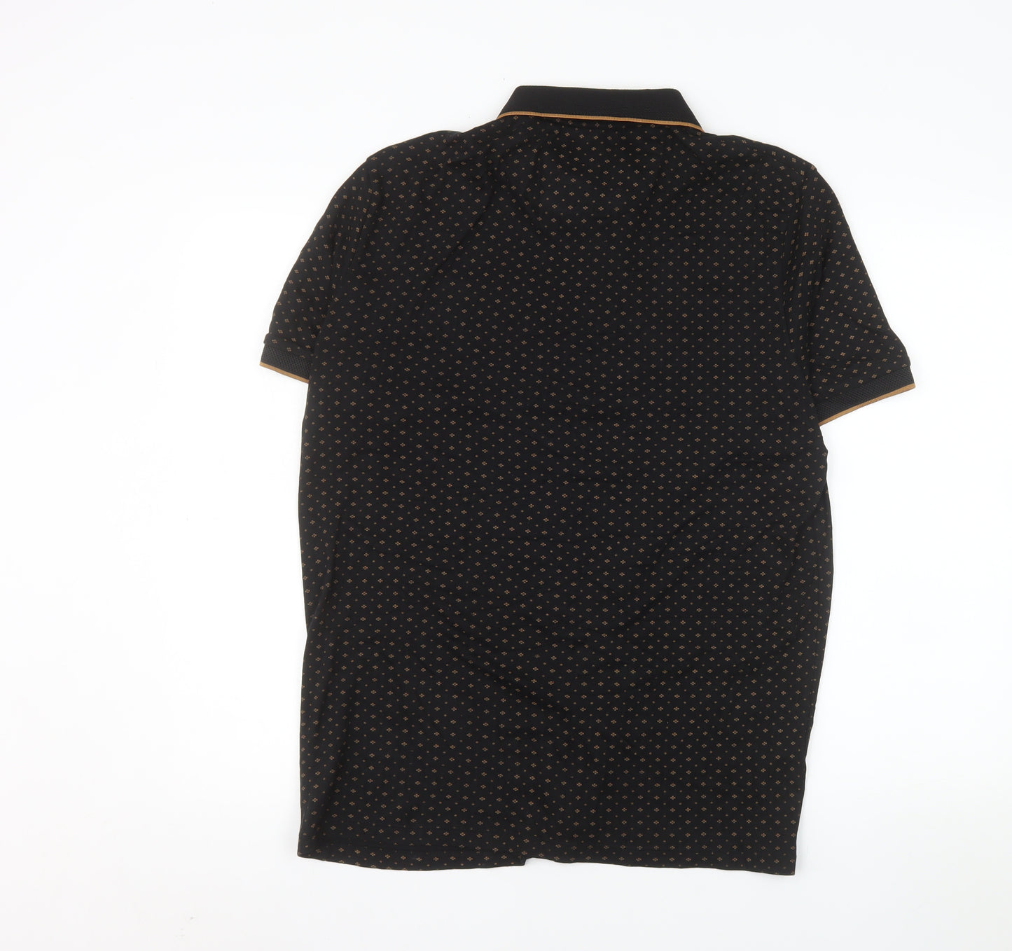 Next Men's Black Geometric Cotton Polo Shirt Size L