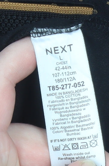 Next Men's Black Geometric Cotton Polo Shirt Size L
