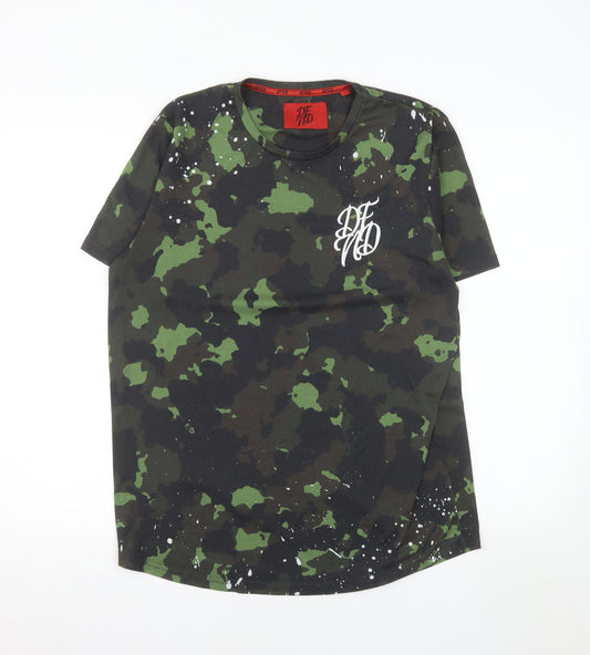 DFND Men Green Camo Short Sleeve Crew Neck T-Shirt Size L