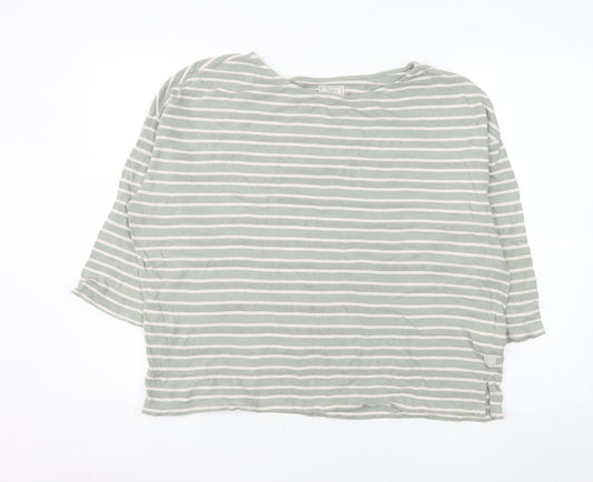 Fat Face Womens Green Striped 3/4 Sleeve Cotton Jersey T-Shirt Size 16