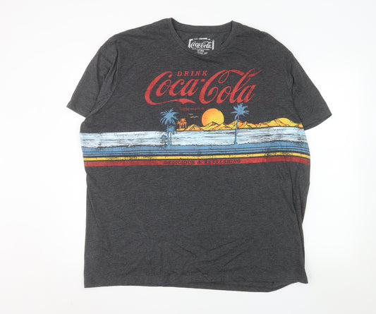 Tu Men's Grey Coca-Cola Graphic T-Shirt XXL Relaxed Fit Summer Tee