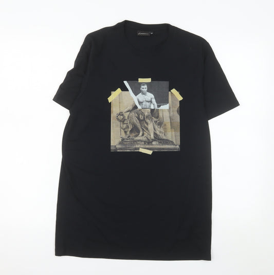 Luciano Men's Black Graphic Print Crew Neck T-Shirt Size M Polyester Cotton Blend